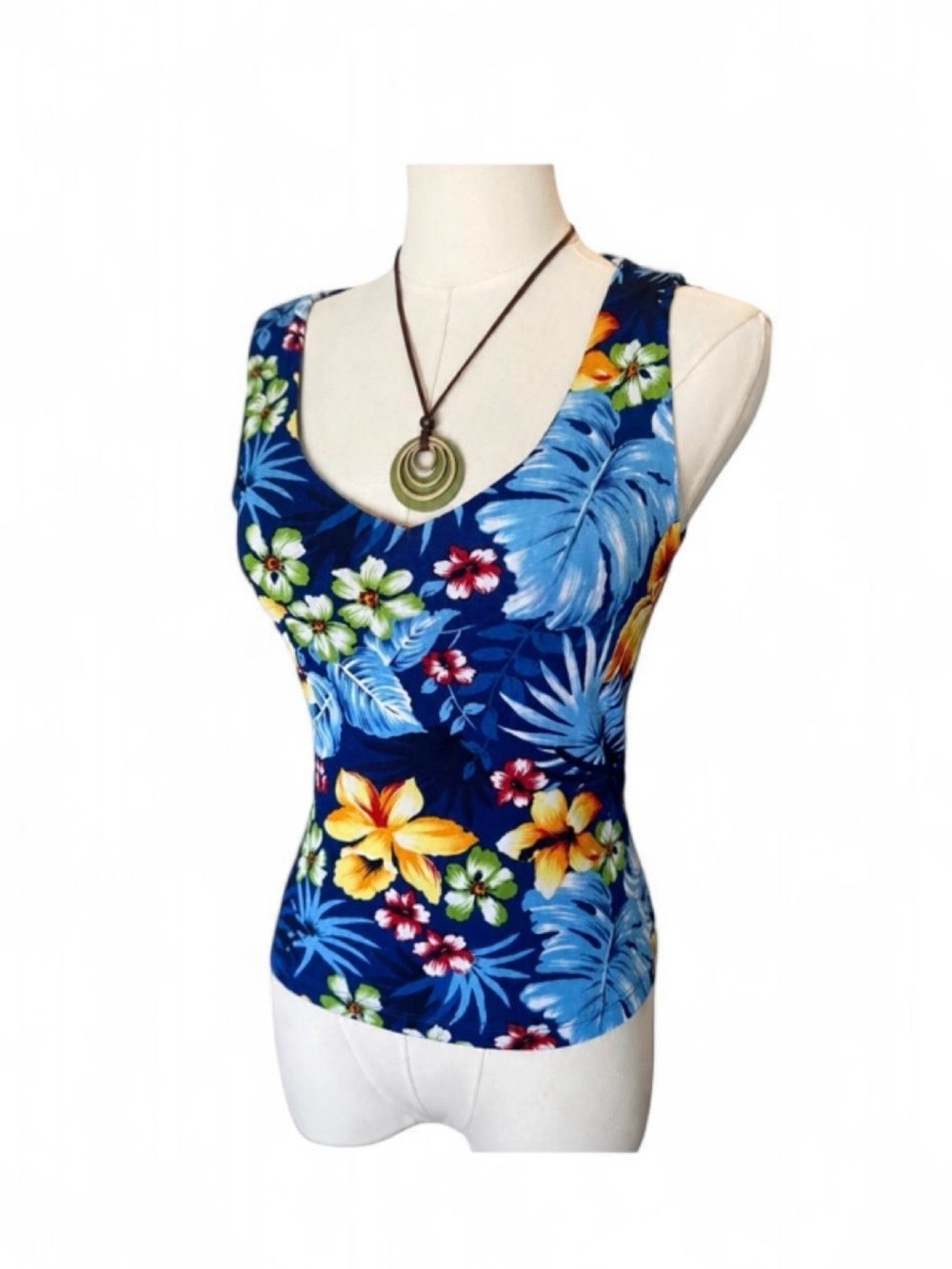 Vintage Y2K Surfer Hawaiian Polynesian Floral Stretchy Tank Top Woman’s Size L